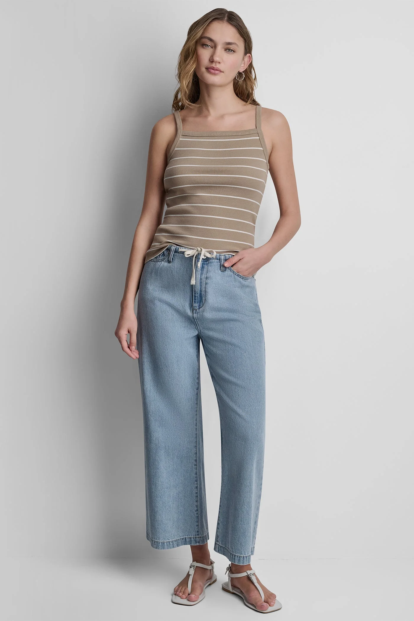 MID RISE DRAWCORD WIDE LEG PANTS - Image 3