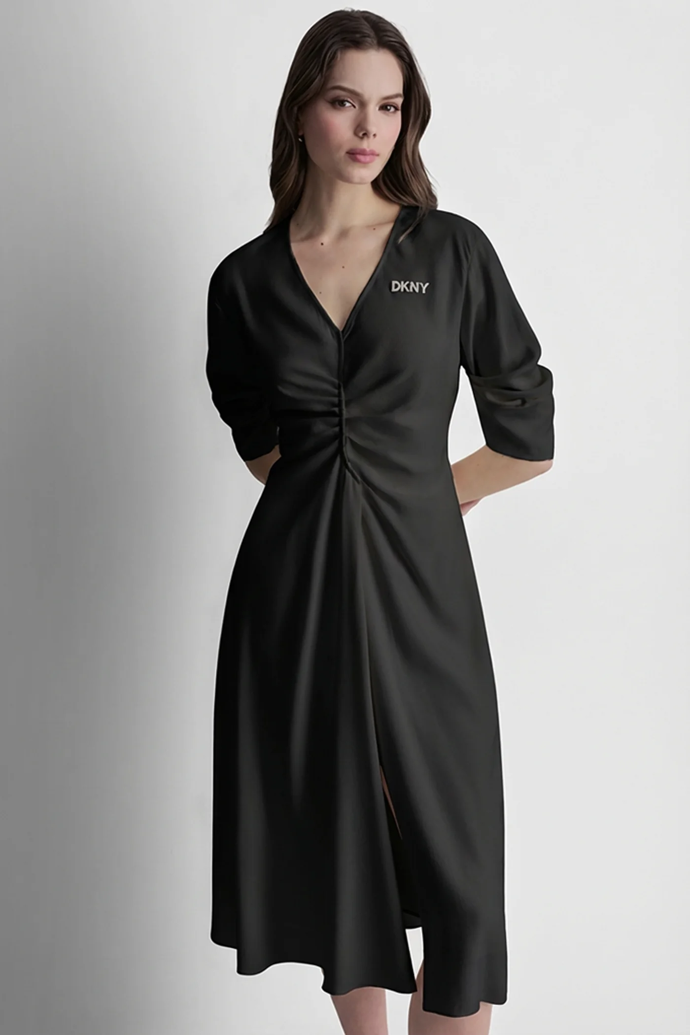 3/4 RAUSHED XLV V-NECK DRESS - Image 2